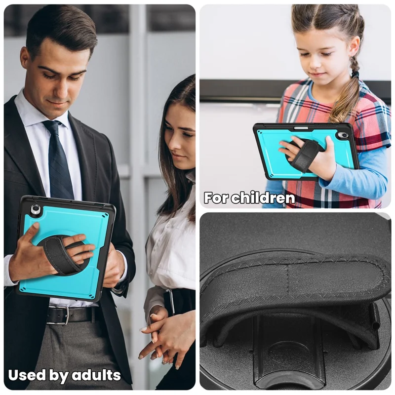 Чехол для планшета Samsung Galaxy Tab S11 с подставкой из поликарбоната и ТПУ с ручным ремешком — детский голубой