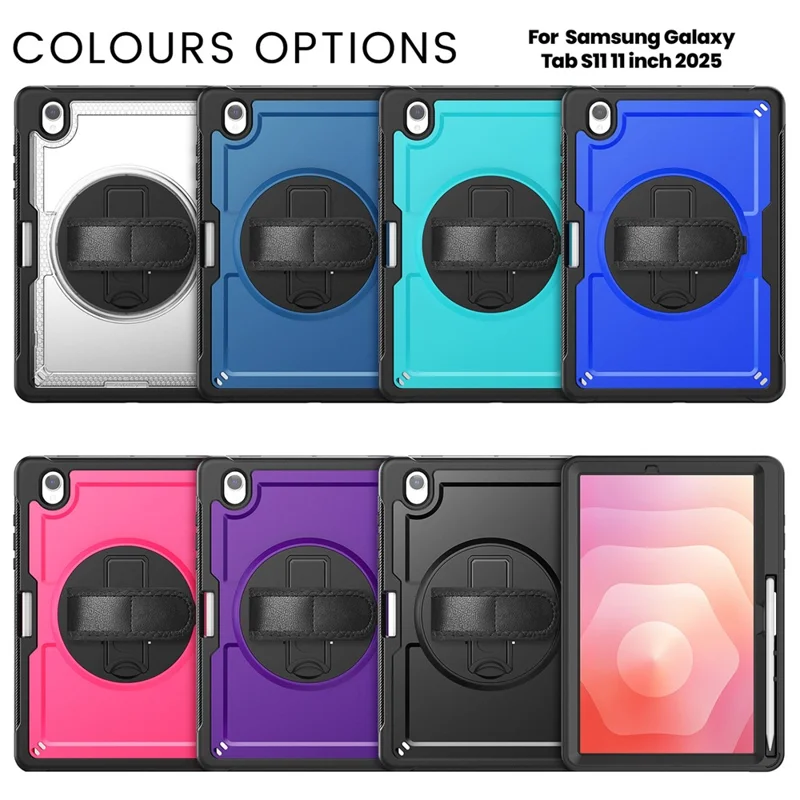 Custodia per Tablet Samsung Galaxy Tab S11 in PC + TPU con Cinghia da Mano e Tracolla - Blu Navy