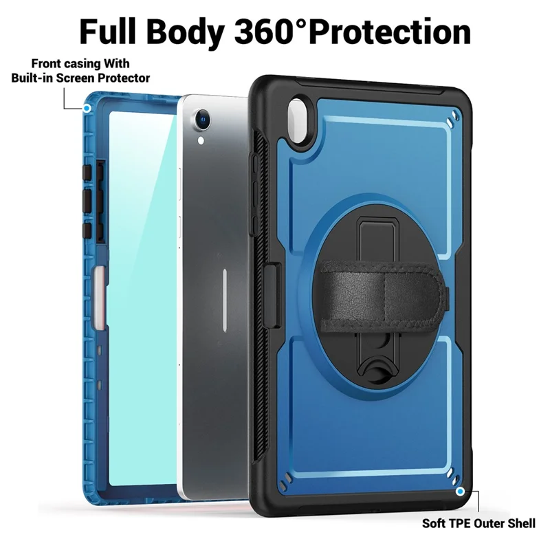 Custodia per Tablet Samsung Galaxy Tab S11 in PC + TPU con Cinghia da Mano e Tracolla - Blu Navy