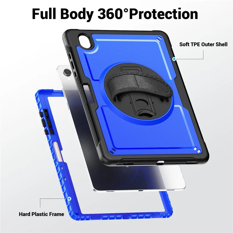 Tablet Case For Samsung Galaxy Tab S11 PC + TPU Cover with Hand Strap and Shoulder Strap - Dark Blue