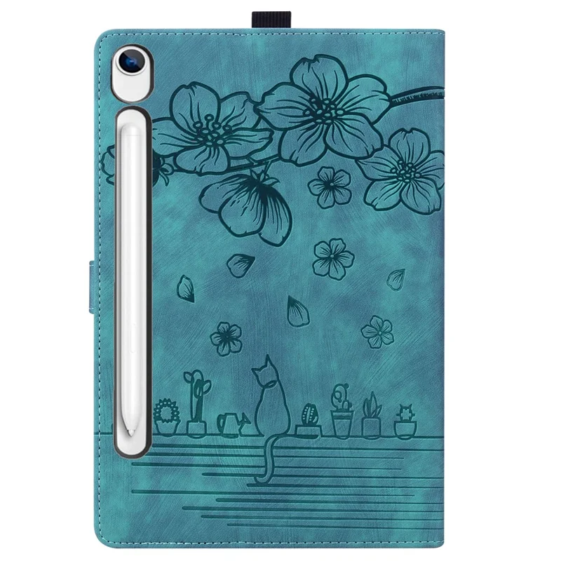 Tablet Case For Samsung Galaxy Tab S10 Lite  /  Tab S10 FE  /  Tab S9 FE Card Slots Leather Tablet Stand Folio Cover Flower Cat   - Green