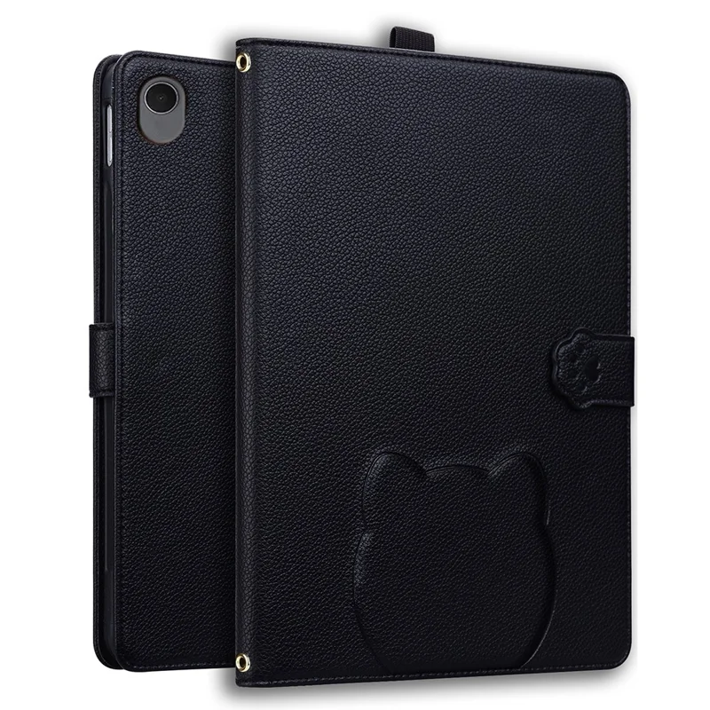 Tablet Case For Samsung Galaxy Tab S10 Lite  /  Tab S10 FE  /  Tab S9 FE Wallet Leather Stand Table Cover with Stylus Holder, 3D Effect Cat Pattern  - Black