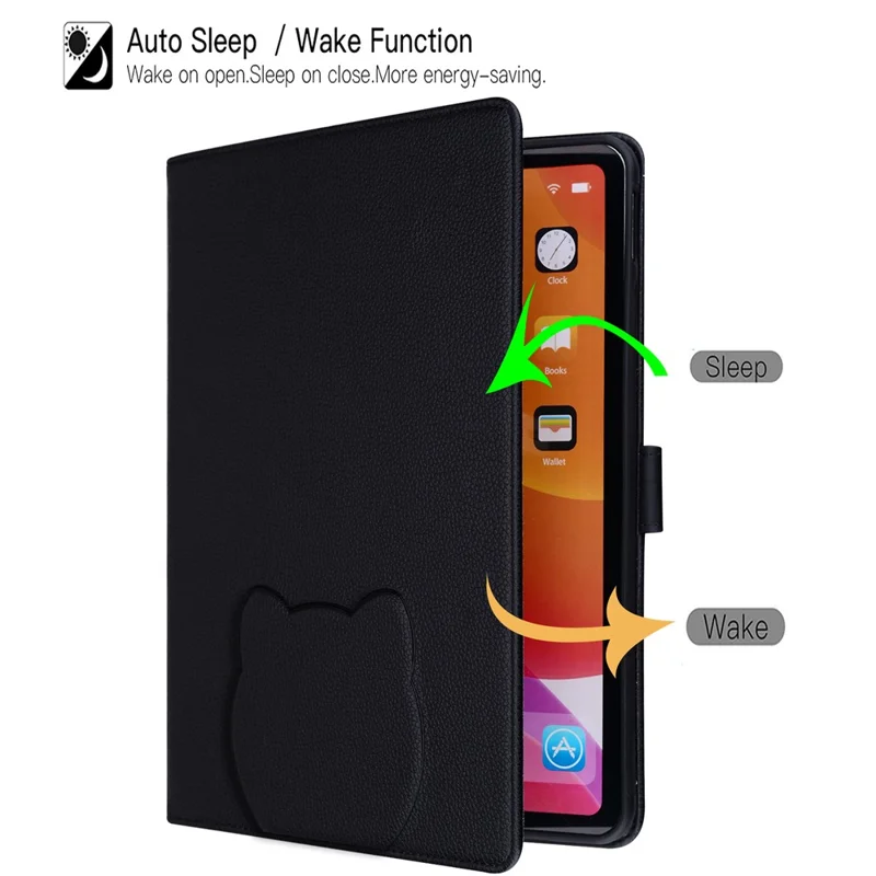 Tablet Case For Samsung Galaxy Tab S10 Lite  /  Tab S10 FE  /  Tab S9 FE Wallet Leather Stand Table Cover with Stylus Holder, 3D Effect Cat Pattern  - Black