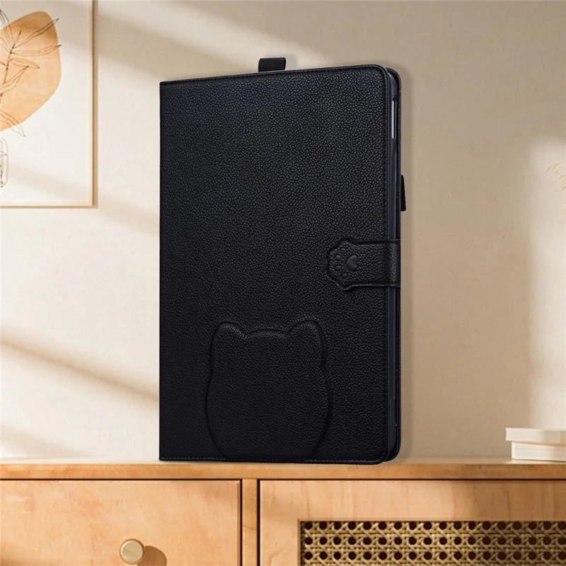 Tablet Case For Samsung Galaxy Tab S10 Lite  /  Tab S10 FE  /  Tab S9 FE Wallet Leather Stand Table Cover with Stylus Holder, 3D Effect Cat Pattern  - Black