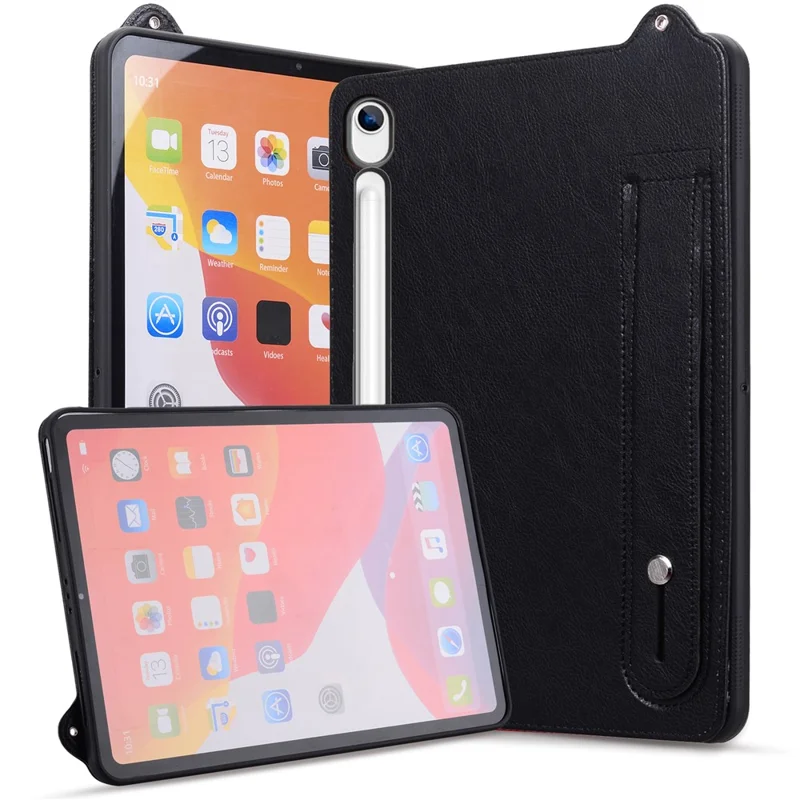 Tablet Case For Samsung Galaxy Tab S10 Lite  /  Tab S10 FE  /  Tab S9 FE Hand Strap Kickstand Leather Tablet Cover - Black