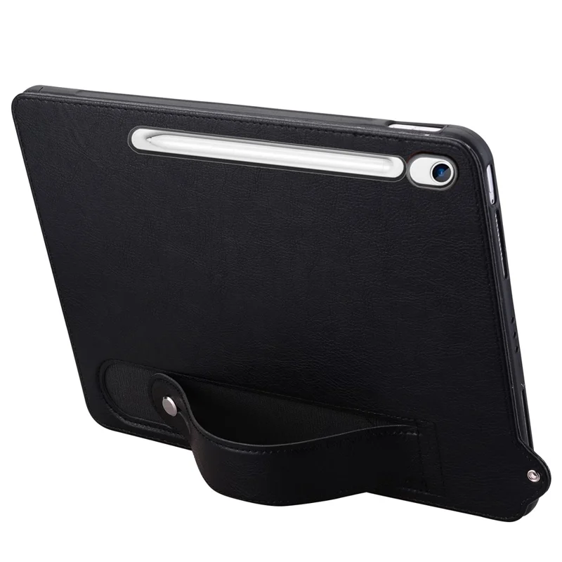 Tablet Case For Samsung Galaxy Tab S10 Lite  /  Tab S10 FE  /  Tab S9 FE Hand Strap Kickstand Leather Tablet Cover - Black