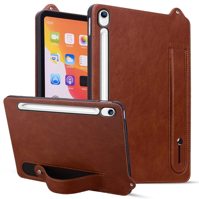 Tablet Case For Samsung Galaxy Tab S10 Lite  /  Tab S10 FE  /  Tab S9 FE Hand Strap Kickstand Leather Tablet Cover - Brown