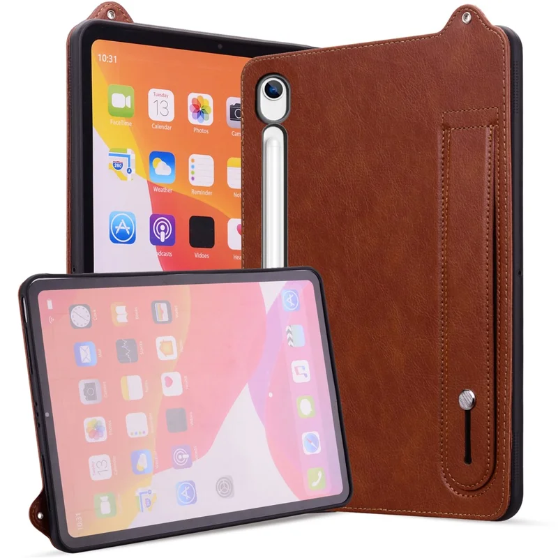 Tablet Case For Samsung Galaxy Tab S10 Lite  /  Tab S10 FE  /  Tab S9 FE Hand Strap Kickstand Leather Tablet Cover - Brown