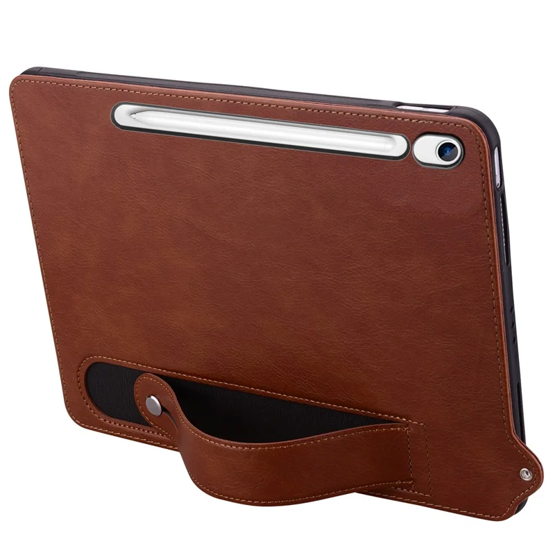 Tablet Case For Samsung Galaxy Tab S10 Lite  /  Tab S10 FE  /  Tab S9 FE Hand Strap Kickstand Leather Tablet Cover - Brown