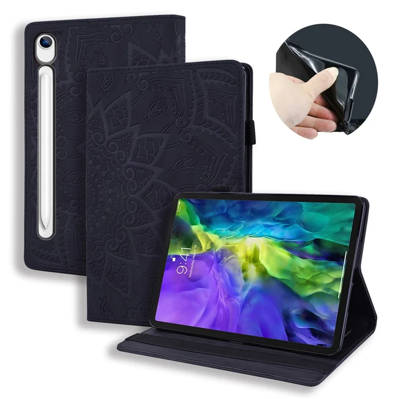 Tablet Case For Samsung Galaxy Tab S10 FE  /  Tab S9 FE  /  Tab S10 Lite Card Slots Leather Cover Flower Pattern - Black