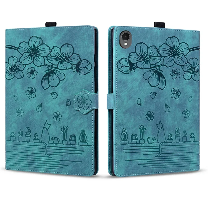 For Samsung Galaxy Tab S11 Case Card Slots Leather Tablet Stand Folio Cover Flower Cat - Green