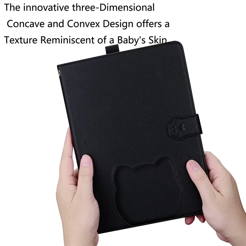 For Samsung Galaxy Tab S11 Wallet Case Leather Stand Table Cover with Stylus Holder, 3D Effect Cat Pattern  - Black