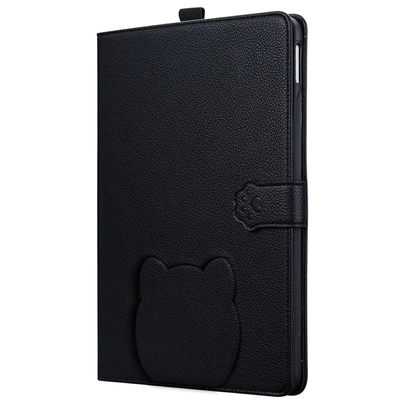 For Samsung Galaxy Tab S11 Wallet Case Leather Stand Table Cover with Stylus Holder, 3D Effect Cat Pattern  - Black