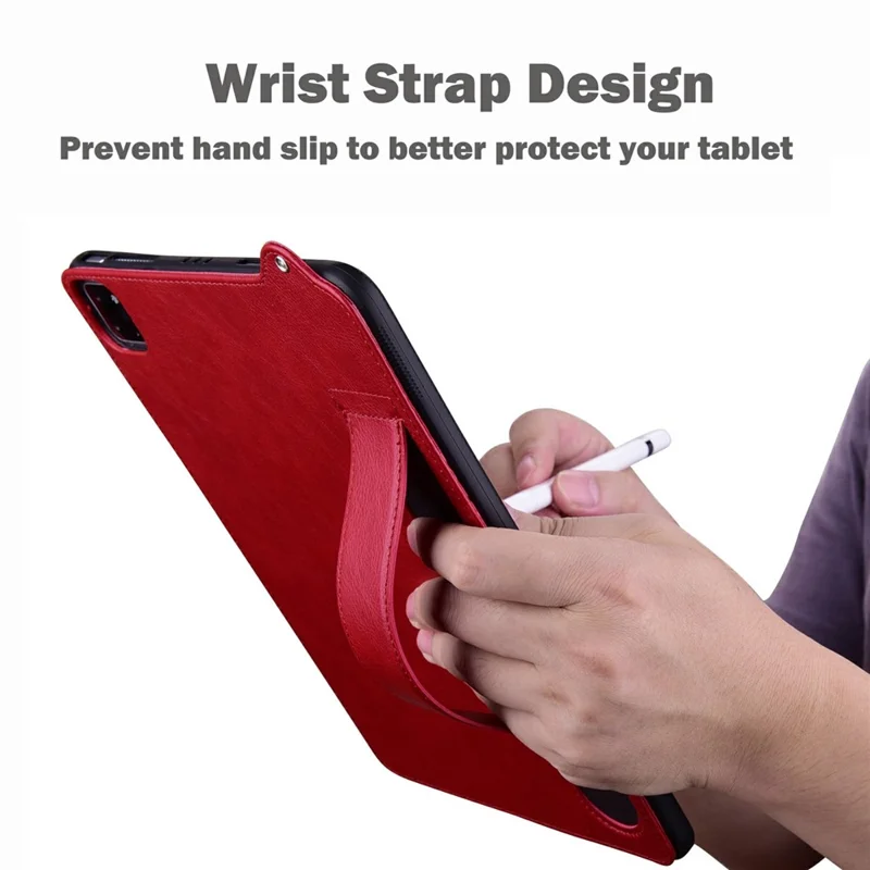 For Samsung Galaxy Tab S11 Case Hand Strap Kickstand Leather Tablet Cover - Red