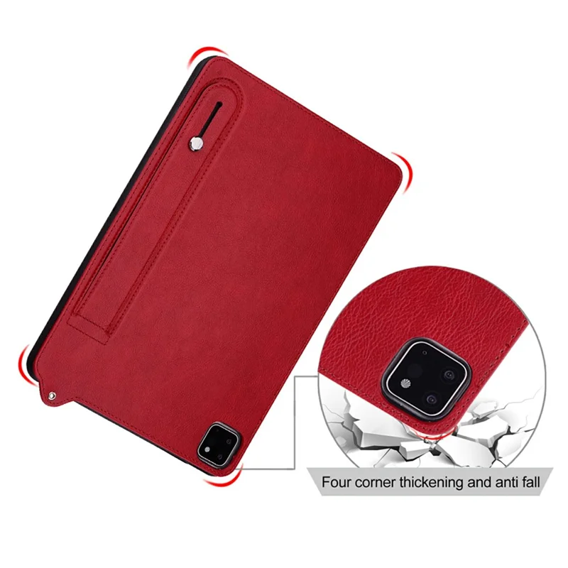 For Samsung Galaxy Tab S11 Case Hand Strap Kickstand Leather Tablet Cover - Red