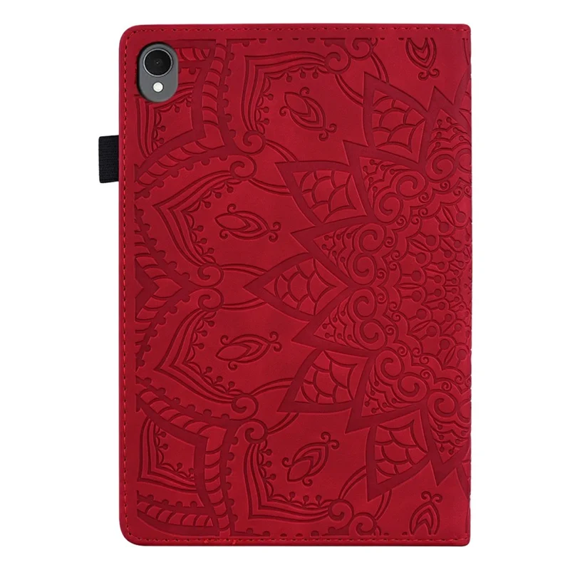 For Samsung Galaxy Tab S11 Tablet Case Card Slots Leather Cover Flower Pattern - Red