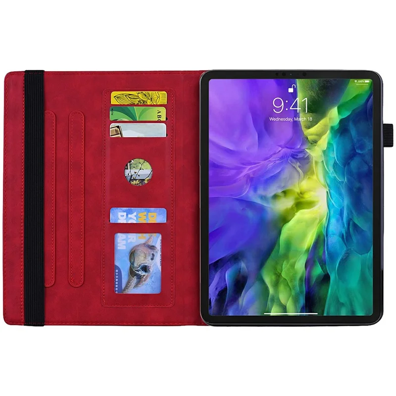 For Samsung Galaxy Tab S11 Tablet Case Card Slots Leather Cover Flower Pattern - Red