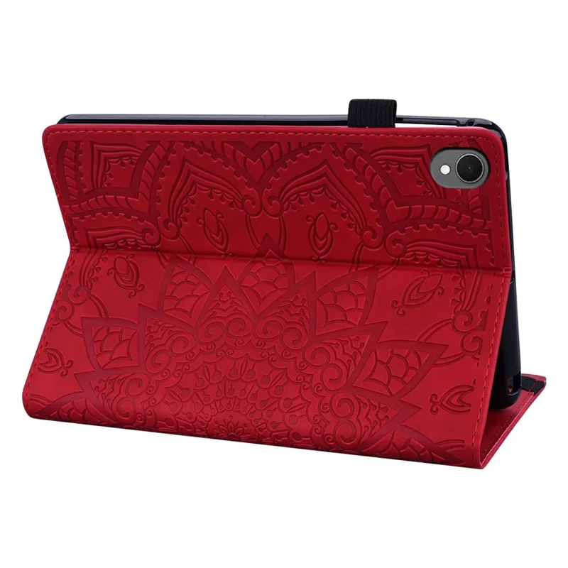 For Samsung Galaxy Tab S11 Tablet Case Card Slots Leather Cover Flower Pattern - Red