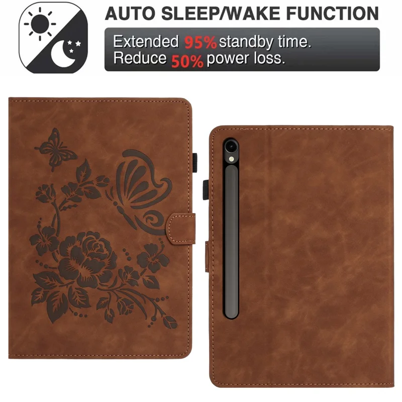 Tablet Case For Samsung Galaxy Tab S10 Lite / S10 FE / S9 FE / S9 Card Holder Stand Butterfly Floral Imprinted Leather Cover - Brown