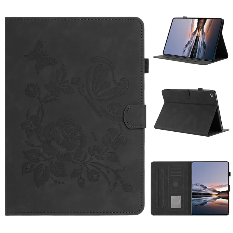 Tablet Case For iPad mini (2019) 7.9 inch / mini 4 / mini 3 / Mini 2 / Mini Card Holder Stand Butterfly Floral Imprinted Leather Cover - Black