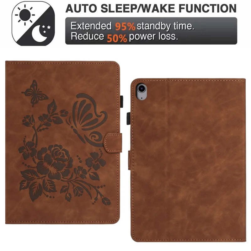 For iPad mini (2024) / (2021) Case Card Holder Stand Butterfly Floral Imprinted Leather Tablet Cover - Brown