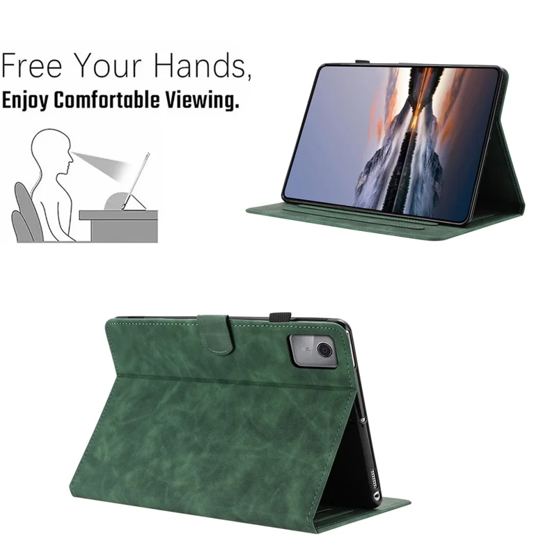 For Lenovo Xiaoxin Pad 11 2025 Case Card Holder Stand Butterfly Floral Imprinted Leather Tablet Cover - Green