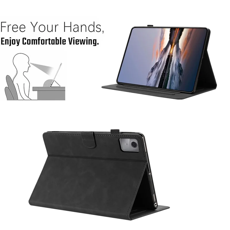 For Lenovo Xiaoxin Pad 12.1 (2025) Case Card Holder Stand Butterfly Floral Imprinted Leather Tablet Cover - Black