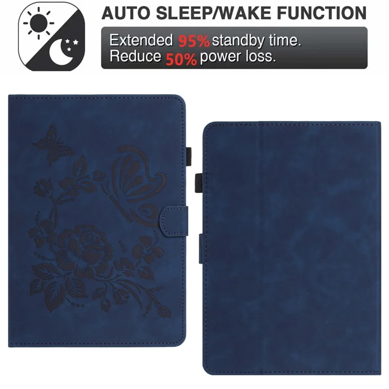 For Amazon Kindle 11th (2024) / 6" (2022) Case Card Holder Stand Butterfly Floral Imprinted Leather Tablet Cover - Blue