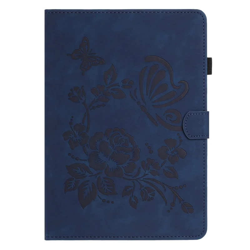 For Amazon Kindle 11th (2024) / 6" (2022) Case Card Holder Stand Butterfly Floral Imprinted Leather Tablet Cover - Blue