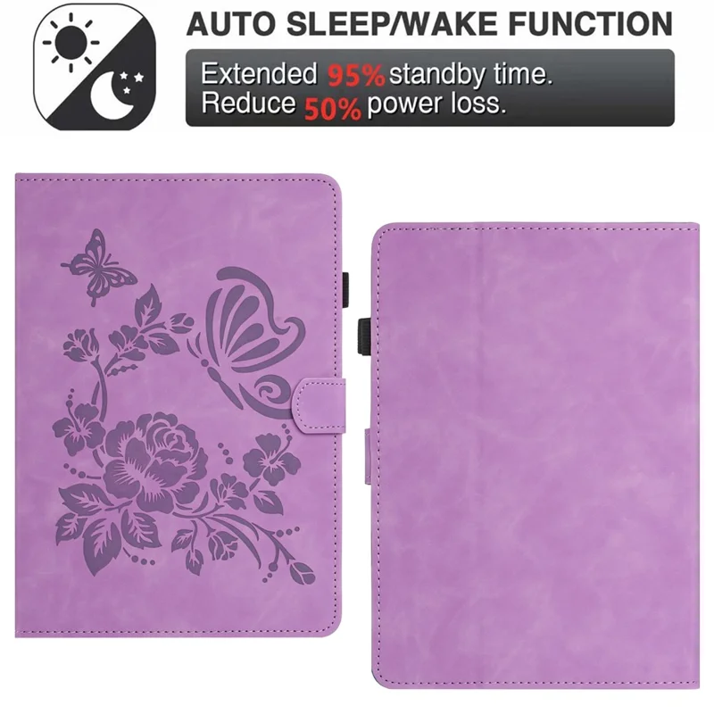 For Amazon Kindle Paperwhite (2024) Case Card Holder Stand Butterfly Floral Imprinted Leather Tablet Cover - Light Purple