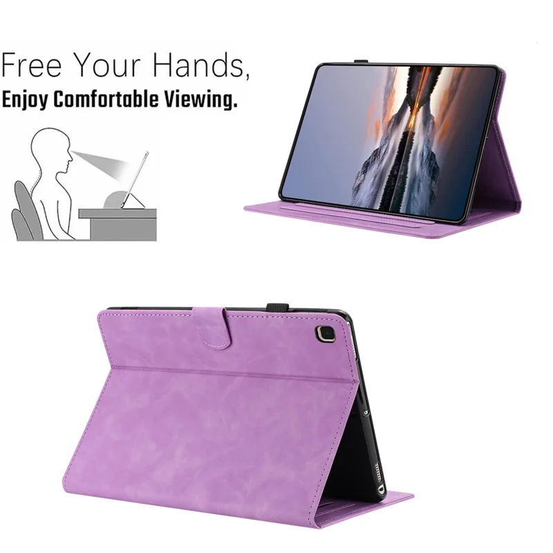 For Samsung Galaxy Tab A7 Lite 8.7-inch Case Card Holder Stand Butterfly Floral Imprinted Leather Tablet Cover - Light Purple