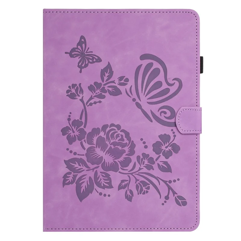 For Samsung Galaxy Tab A7 Lite 8.7-inch Case Card Holder Stand Butterfly Floral Imprinted Leather Tablet Cover - Light Purple