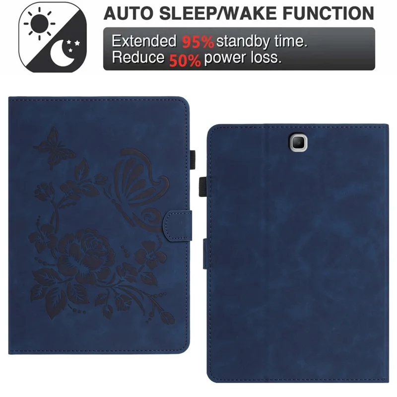 For Samsung Galaxy Tab A 8.0 SM-T350 (2015) Case Card Holder Stand Butterfly Floral Imprinted Leather Tablet Cover with Auto Wake / Sleep - Blue