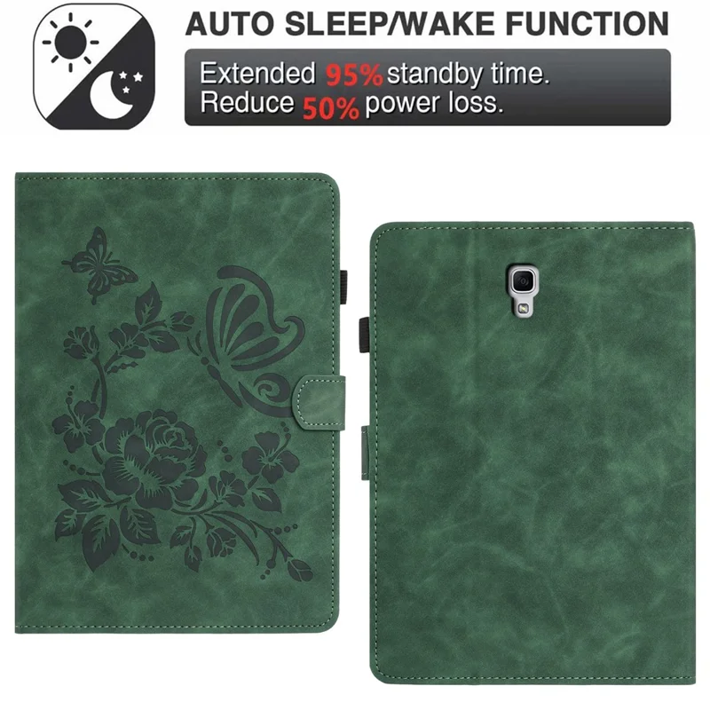 For Samsung Galaxy Tab A 10.5 (2018) Case Card Holder Stand Butterfly Floral Imprinted Leather Tablet Cover - Green