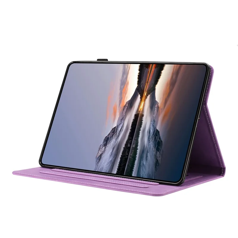 For Samsung Galaxy Tab A 10.1 (2019) Case Card Holder Stand Butterfly Floral Imprinted Leather Tablet Cover - Light Purple