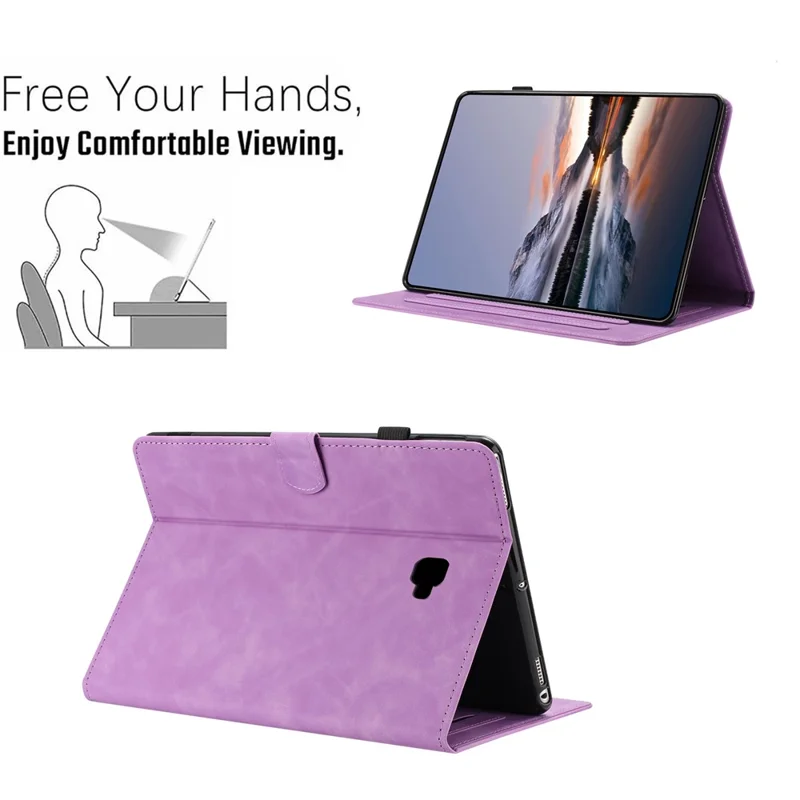 For Samsung Galaxy Tab A 10.1 (2016) Case Card Holder Stand Butterfly Floral Imprinted Leather Tablet Cover - Light Purple