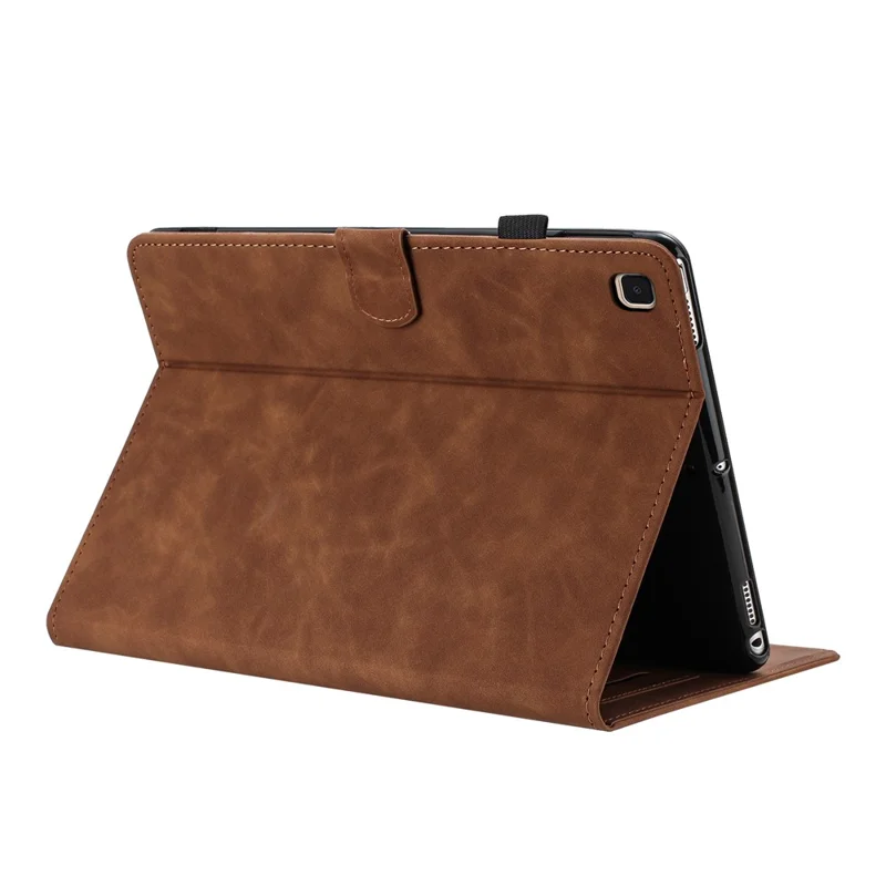 For Samsung Galaxy Tab S5e SM-T725 / SM-T720 Case Card Holder Stand Butterfly Floral Imprinted Leather Tablet Cover - Brown