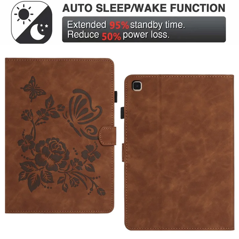 For Samsung Galaxy Tab S5e SM-T725 / SM-T720 Case Card Holder Stand Butterfly Floral Imprinted Leather Tablet Cover - Brown