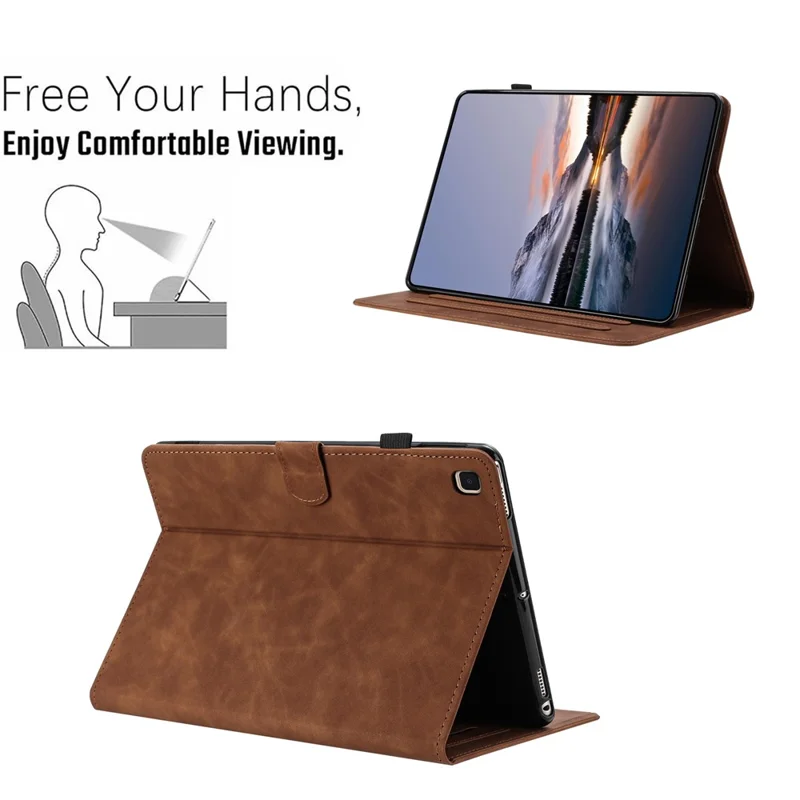For Samsung Galaxy Tab S5e SM-T725 / SM-T720 Case Card Holder Stand Butterfly Floral Imprinted Leather Tablet Cover - Brown