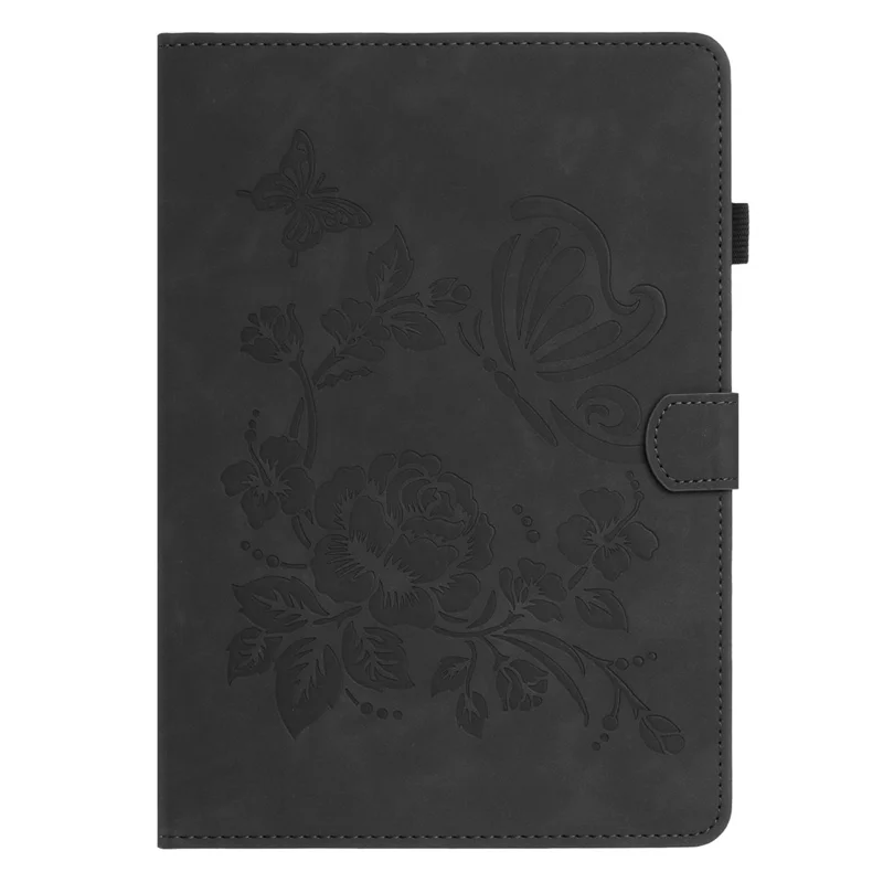 Tablet Case For Samsung Galaxy Tab S6 Lite (2024) / (2022) / (2020) Card Holder Stand Butterfly Floral Imprinted Leather Cover - Black