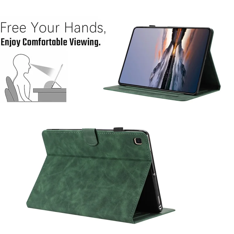 For Samsung Galaxy Tab A7 10.4 (2020) Case Card Holder Stand Butterfly Floral Imprinted Leather Tablet Cover - Green