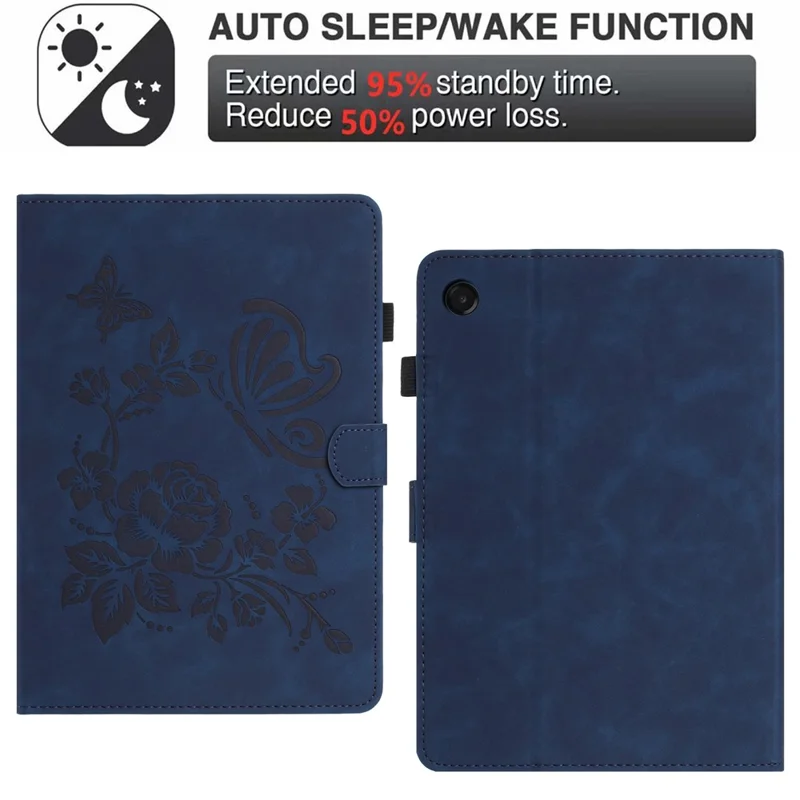 For Samsung Galaxy Tab A8 10.5 (2021) Case Card Holder Stand Butterfly Floral Imprinted Leather Tablet Cover - Blue