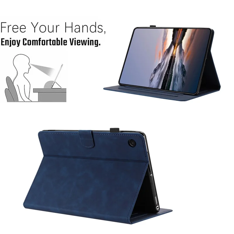 For Samsung Galaxy Tab A8 10.5 (2021) Case Card Holder Stand Butterfly Floral Imprinted Leather Tablet Cover - Blue