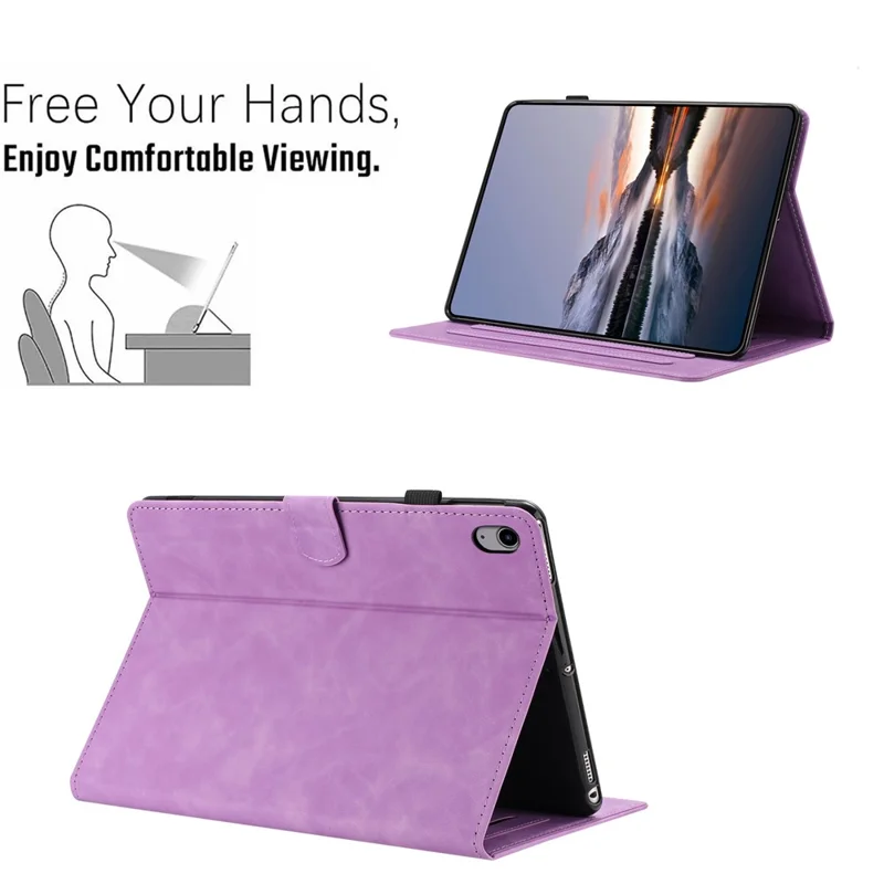 For Samsung Galaxy Tab S11 Case Card Holder Stand Butterfly Floral Imprinted Leather Tablet Cover - Light Purple
