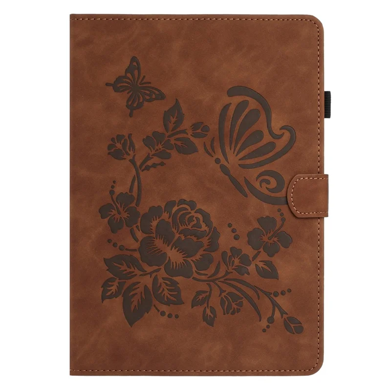 Tablet Case For iPad Air 11 (2025)  /  (2024)  /  Air (2022)  /  (2020) Card Holder Stand Butterfly Floral Imprinted Leather Cover - Brown