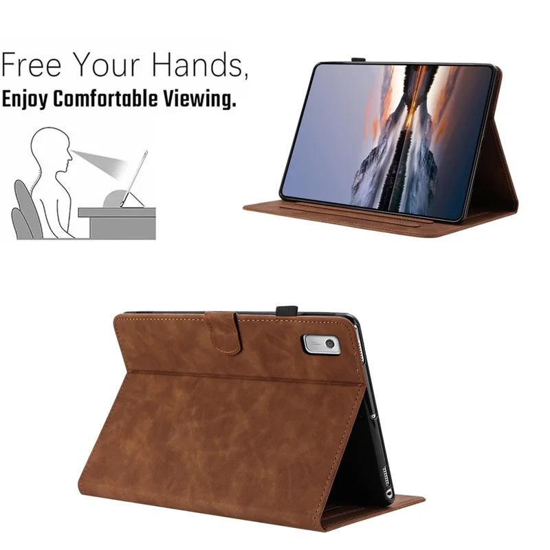 For Lenovo Tab M9 TB-310FU Case Card Holder Stand Butterfly Floral Imprinted Leather Tablet Cover - Brown