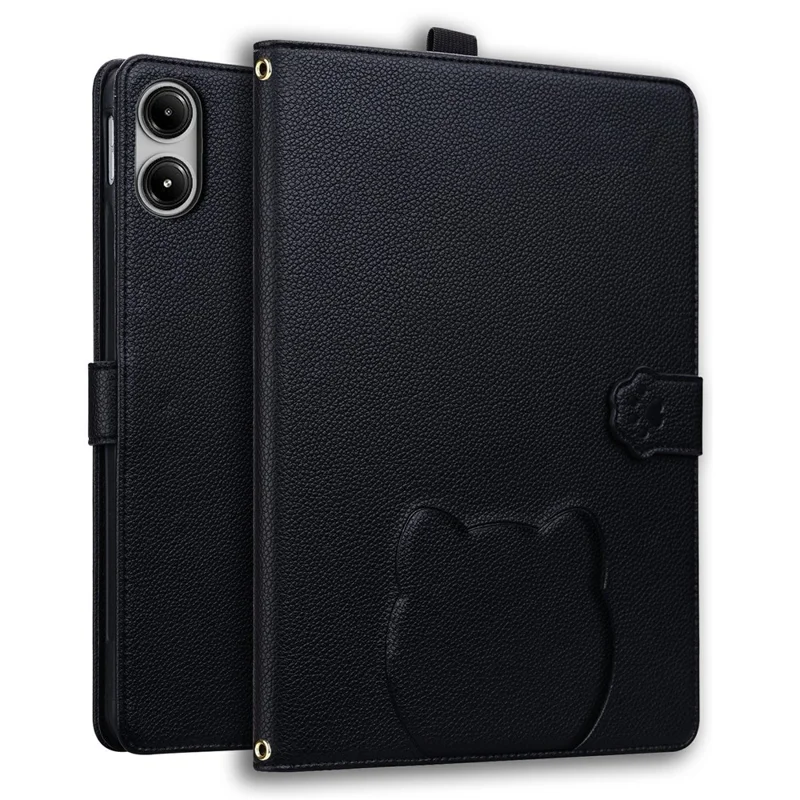 For Xiaomi Poco Pad M1 Wallet Case Leather Stand Table Cover with Stylus Holder, 3D Effect Cat Pattern - Black
