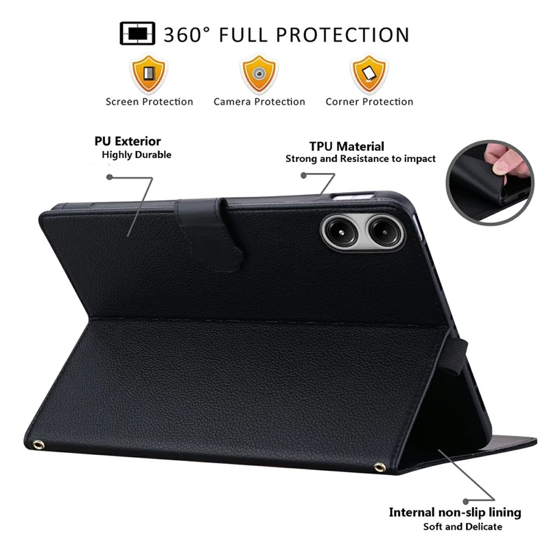 For Xiaomi Poco Pad M1 Wallet Case Leather Stand Table Cover with Stylus Holder, 3D Effect Cat Pattern - Black