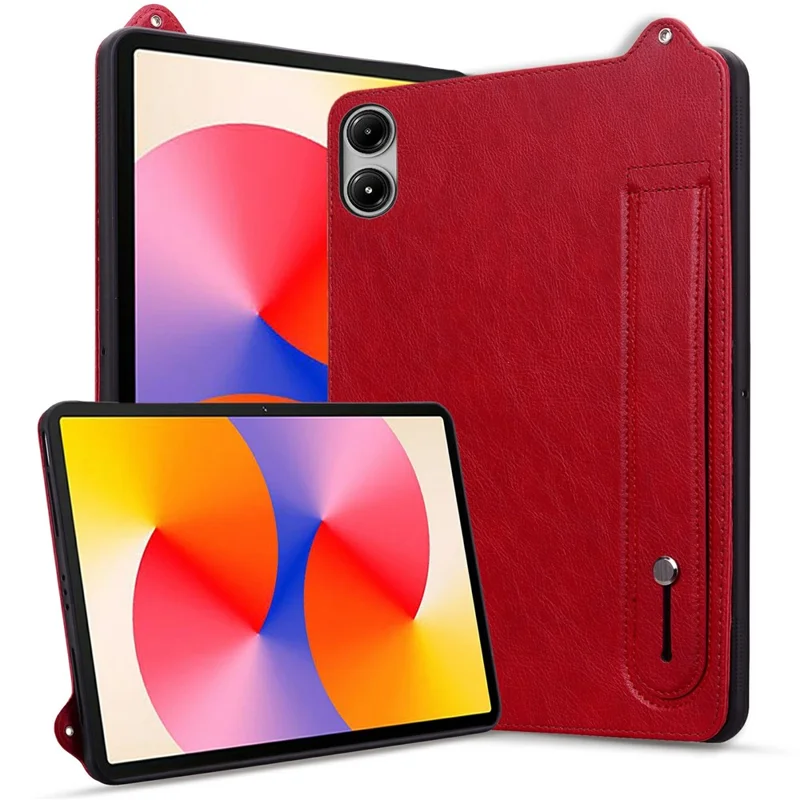 For Xiaomi Poco Pad M1 Case Hand Strap Kickstand Leather Tablet Cover - Red