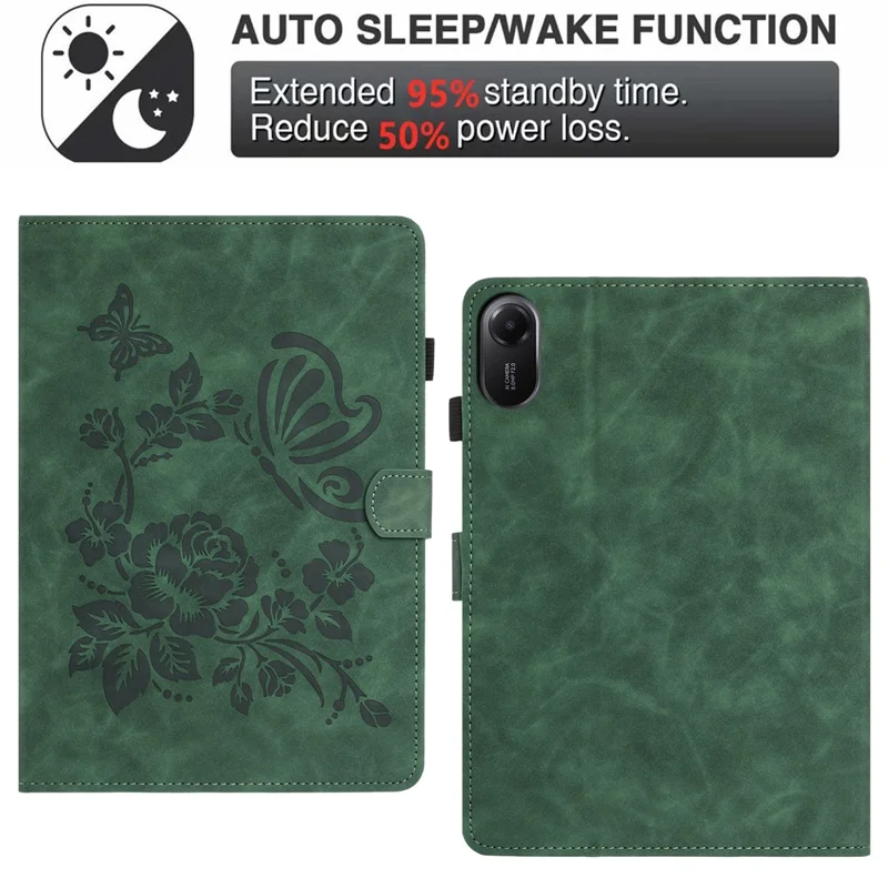 For Xiaomi Redmi Pad 2 Case Card Holder Stand Butterfly Floral Imprinted Leather Tablet Cover - Green